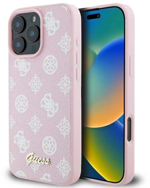 Guess GUHMP16LPGPYSP Apple iPhone 16 Pro 6.3″ rožinės spalvos kietas dėklas Peony Script Logo MagSafe
