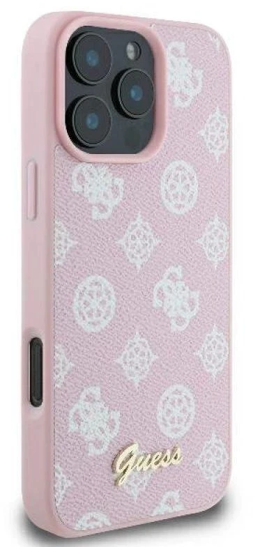 Guess GUHMP16LPGPYSP Apple iPhone 16 Pro 6.3″ rožinės spalvos kietas dėklas Peony Script Logo MagSafe