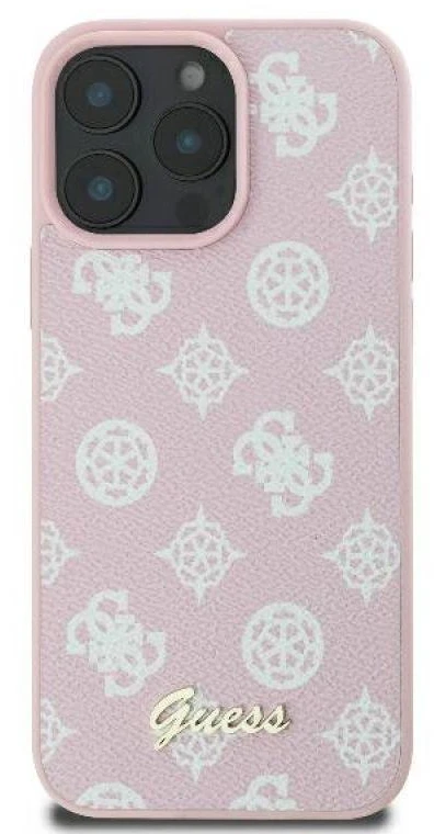 Guess GUHMP16LPGPYSP Apple iPhone 16 Pro 6.3″ rožinės spalvos kietas dėklas Peony Script Logo MagSafe