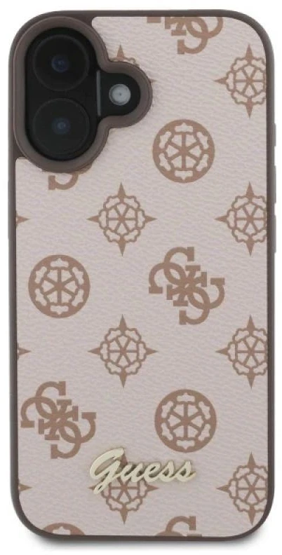Guess GUHMP16SPGPYSW Apple iPhone 16 6.1″ rudos spalvos kietas dėklas Peony Script MagSafe