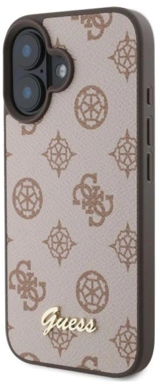 Guess GUHMP16SPGPYSW Apple iPhone 16 6.1″ rudos spalvos kietas dėklas Peony Script MagSafe