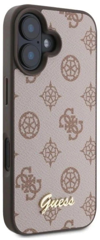 Guess GUHMP16SPGPYSW Apple iPhone 16 6.1″ rudos spalvos kietas dėklas Peony Script MagSafe