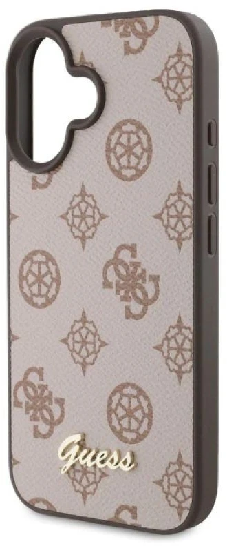 Guess GUHMP16SPGPYSW Apple iPhone 16 6.1″ rudos spalvos kietas dėklas Peony Script MagSafe