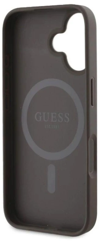 Guess GUHMP16SPGPYSW Apple iPhone 16 6.1″ rudos spalvos kietas dėklas Peony Script MagSafe
