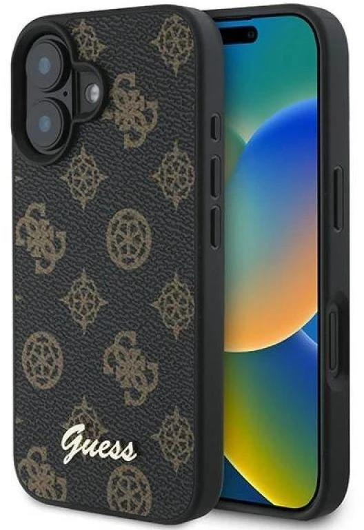 Guess GUHMP16MPGPYSK Apple iPhone 16 Plus 6.7″ juodos spalvos kietas dėklas PU Peony Script MagSafe