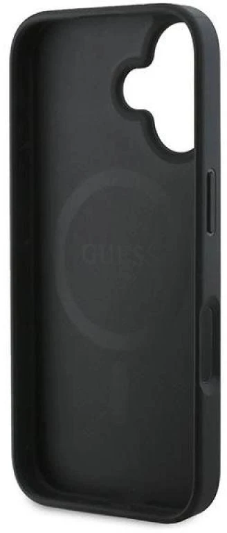 Guess GUHMP16MPGPYSK Apple iPhone 16 Plus 6.7″ juodos spalvos kietas dėklas PU Peony Script MagSafe