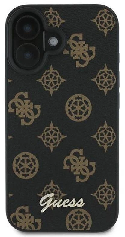 Guess GUHMP16MPGPYSK Apple iPhone 16 Plus 6.7″ juodos spalvos kietas dėklas PU Peony Script MagSafe