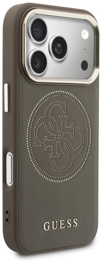Guess Perforated 4G MagSafe dėklas iPhone 17 Pro Max, rudas