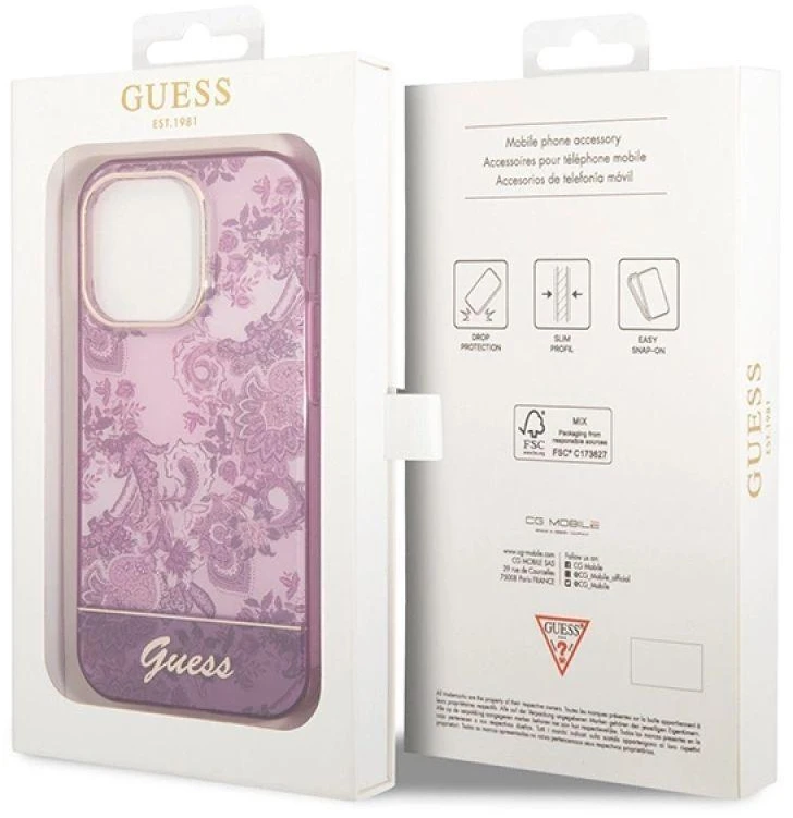 Dėklas GUESS GUHCP14XHGPLHF IPHONE 14 PRO MAX 6,7 colių FUCHSJA / FUSCHIA PORCELAN KOLEKCIJA