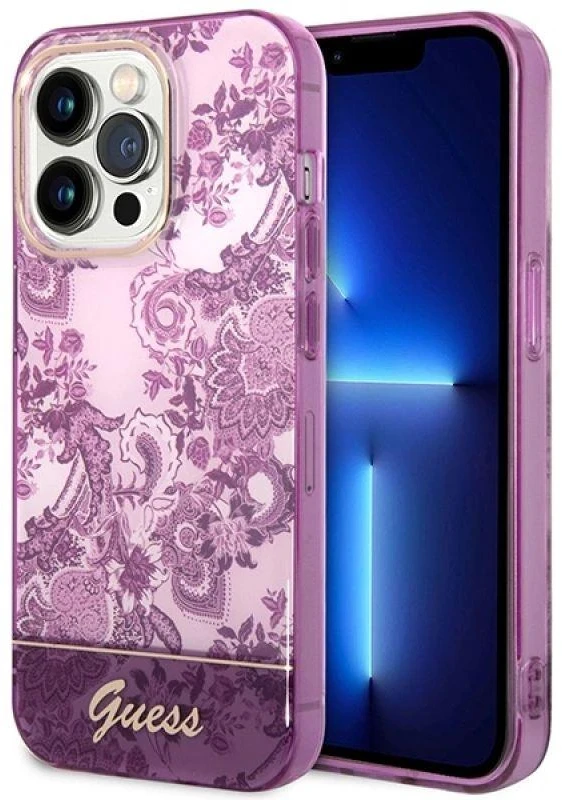 Dėklas GUESS GUHCP14XHGPLHF IPHONE 14 PRO MAX 6,7 colių FUCHSJA / FUSCHIA PORCELAN KOLEKCIJA