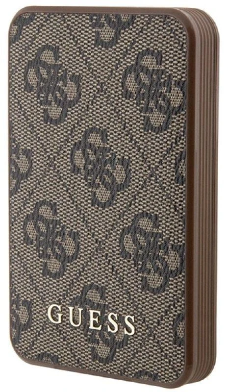 „Guess“ nešiojamoji baterija 15W GUPB5LP4GEGW 5000mAh rudos spalvos 4G odinis metalinis logotipas