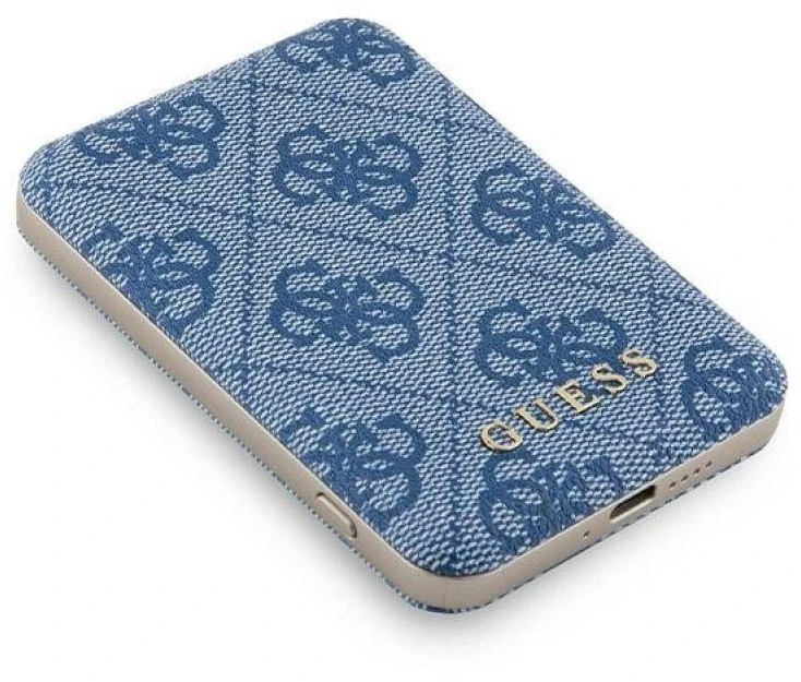 „Guess“ indukcinė išorinė baterija 15WGUPB5FP4EMGB 5000mAh mėlynas 4G odinis metalinis logotipas su „MagSafe“ logotipu