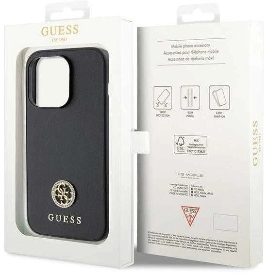 Guess GUHCP13LPS4DGPK Apple iPhone 13 Pro 6.1″ juodos spalvos kietas dėklas Strass Metal Logo