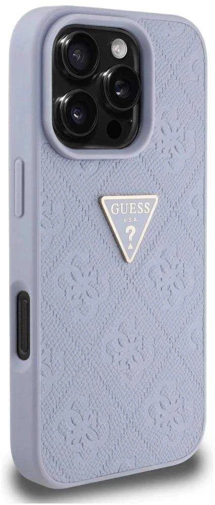 Dėklas Guess Hot Stamp 4G Pattern Triangle Metal Logo Apple iPhone 16 Pro Max violetinės spalvos