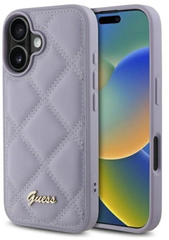 Guess GUHCP16SPSQSQSU Apple iPhone 16 6.1″ light violetinės spalvos kietas dėklas Quiled Metal Logo