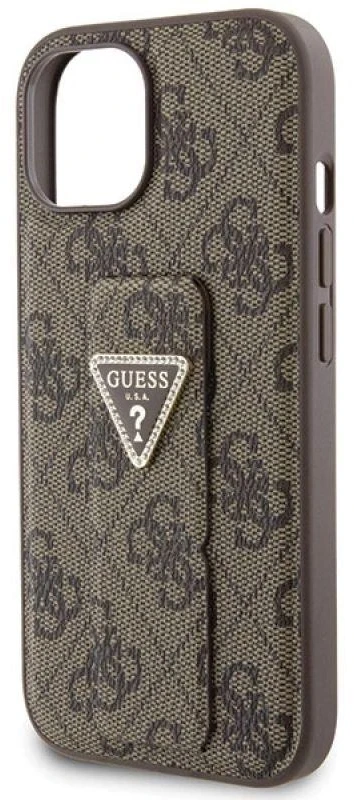 Guess GUHCP15SPGS4TDW Apple iPhone 15 / 14 / 13 6.1″ rudos spalvos kietas dėklas Grip Stand 4G Triangle Strass