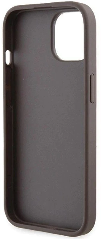 Guess GUHCP15SPGS4TDW Apple iPhone 15 / 14 / 13 6.1″ rudos spalvos kietas dėklas Grip Stand 4G Triangle Strass