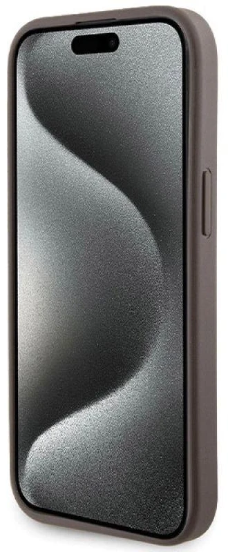 Guess GUHCP15SPGS4TDW Apple iPhone 15 / 14 / 13 6.1″ rudos spalvos kietas dėklas Grip Stand 4G Triangle Strass