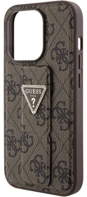 Dėklas GUESS GUHCP15LPGS4TDW IPHONE 15 PRO 6.1 "BROWN/BROWN HARDCASE GRIP STAND 4G TRIANGLE STRASS