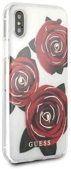 Guess Flower Desire Raudona Rose iPhone X dėklas – skaidrus