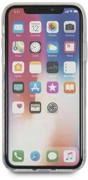 Guess Flower Desire Raudona Rose iPhone X dėklas – skaidrus