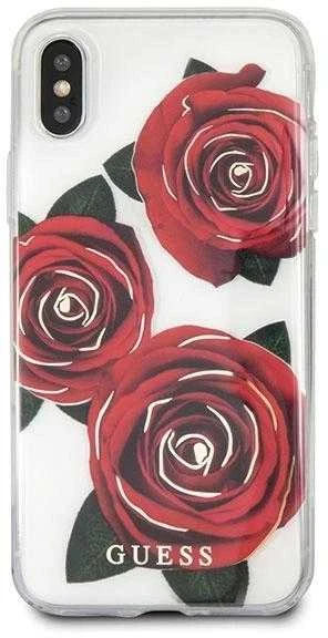 Guess Flower Desire Raudona Rose iPhone X dėklas – skaidrus