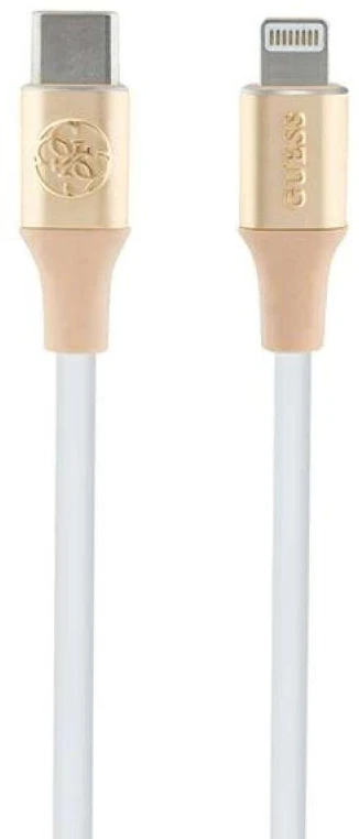 Guess GULMARG USB-C kabelis - Lightning 1.5m greito įkrovimo šviestuvas auksinis su reljefiniu logotipu