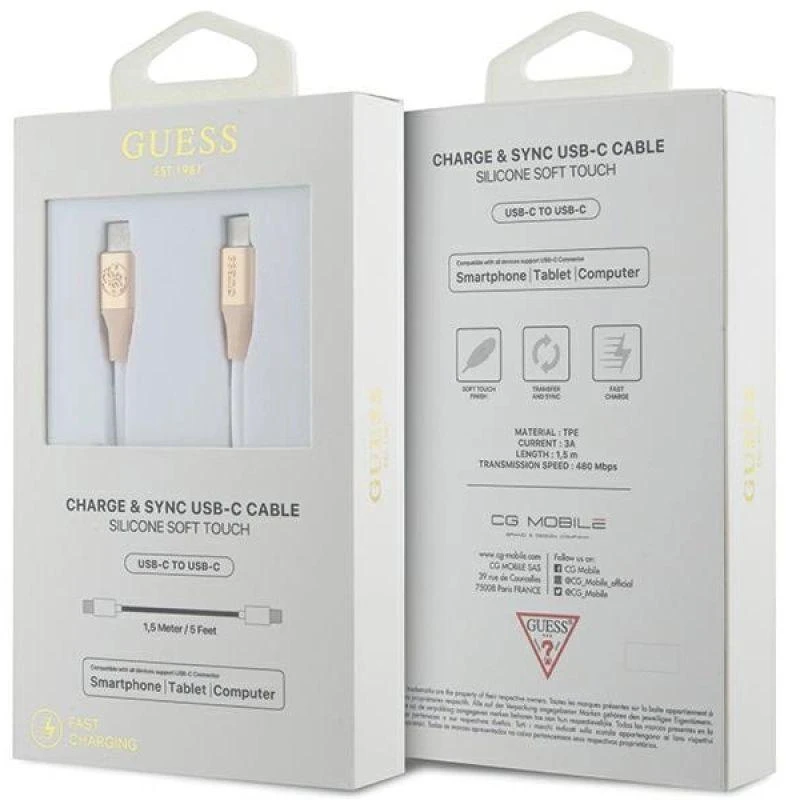 Guess GUCCLALRGDD laidas USB-C – USB-C 1.5m greito įkrovimo lemputė auksinis Ebossed Logo