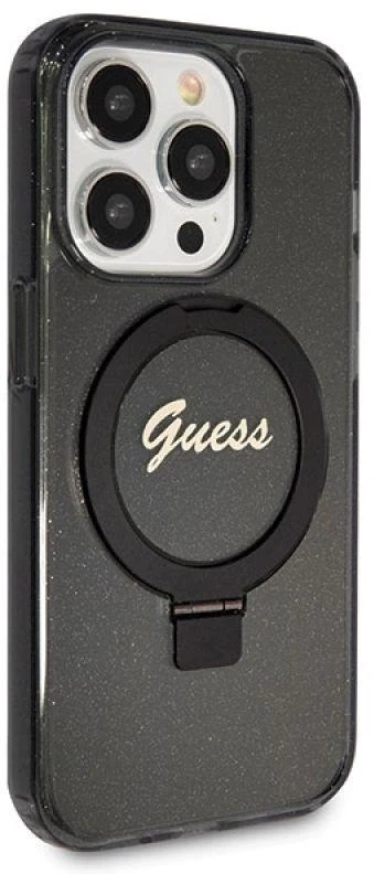 Dėklas GUESS GUHMP13LHRSGSK IPHONE 13 PRO / 13 6.1 "Juodas / Juodas HARDCASE RING STAND SCRIPT GLITTER MAGSAFE