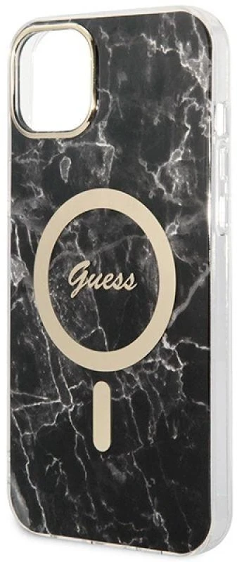 Rinkinys Guess GUBPP14SHMEACSK Case+ Charger iPhone 14 6,1" juodas/juodas kietas dėklas Marble MagSafe