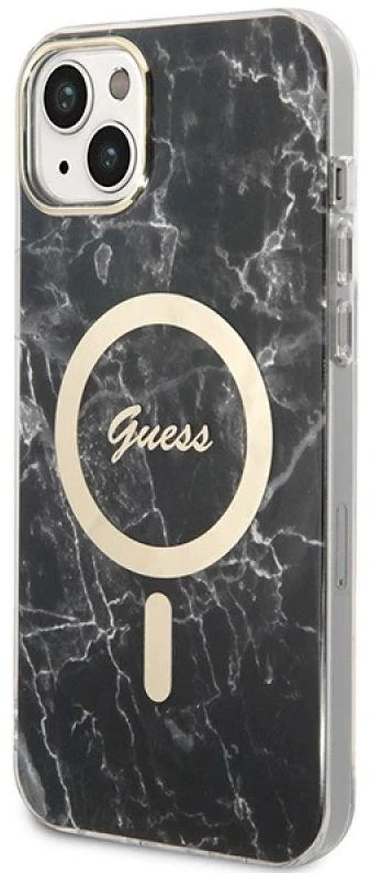 Rinkinys Guess GUBPP14SHMEACSK Case+ Charger iPhone 14 6,1" juodas/juodas kietas dėklas Marble MagSafe
