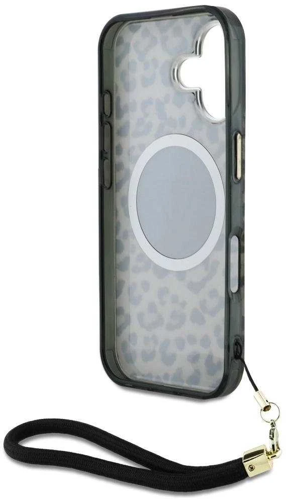 Guess HC IML Leopard Triangle Cord Strap Apple iPhone 16 MagSafe dėklas telefonui