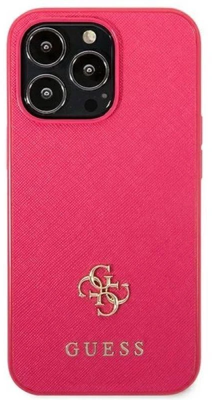 Guess GUHCP13LPS4MF Apple iPhone 13 Pro / 13 6,1″ rožinės spalvos kietas dėklas Saffiano 4G Small Metal Logo