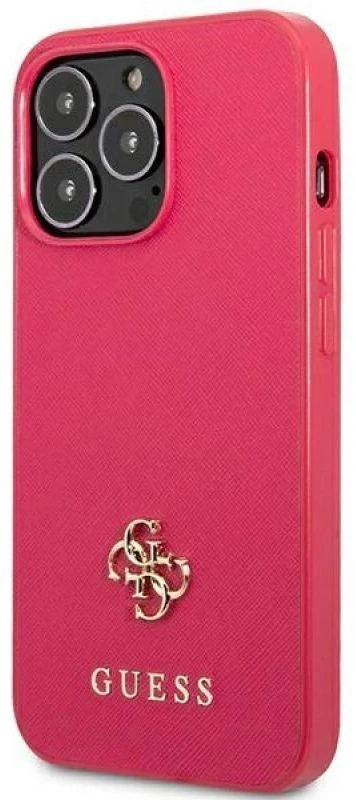 Guess GUHCP13LPS4MF Apple iPhone 13 Pro / 13 6,1″ rožinės spalvos kietas dėklas Saffiano 4G Small Metal Logo