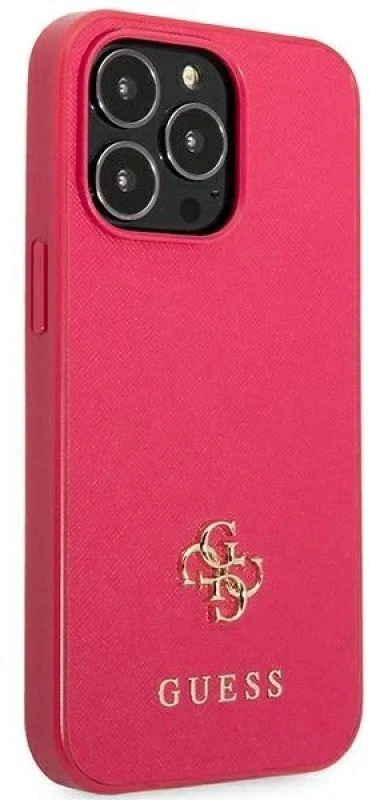 Guess GUHCP13LPS4MF Apple iPhone 13 Pro / 13 6,1″ rožinės spalvos kietas dėklas Saffiano 4G Small Metal Logo