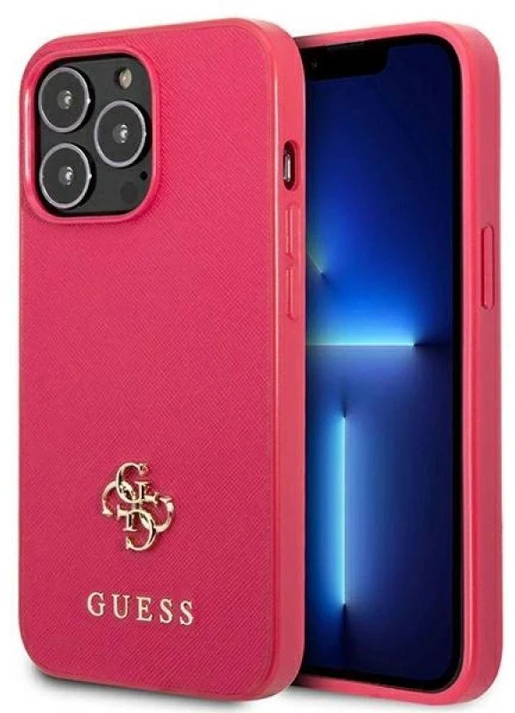 Guess GUHCP13LPS4MF Apple iPhone 13 Pro / 13 6,1″ rožinės spalvos kietas dėklas Saffiano 4G Small Metal Logo