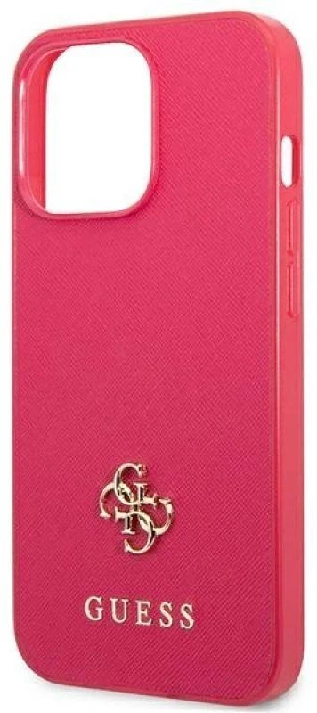 Guess GUHCP13LPS4MF Apple iPhone 13 Pro / 13 6,1″ rožinės spalvos kietas dėklas Saffiano 4G Small Metal Logo