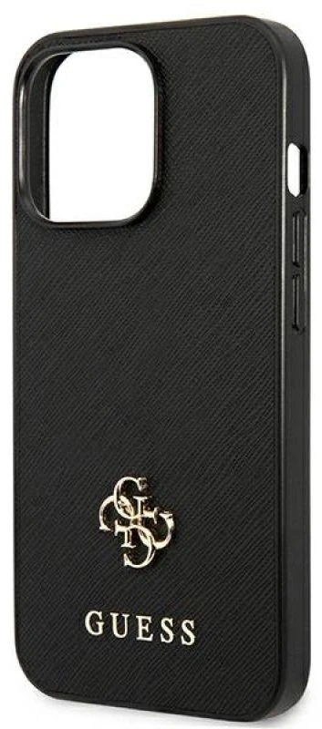 Guess GUHCP13LPS4MK Apple iPhone 13 Pro / 13 6,1″ juodos spalvos kietas dėklas Saffiano 4G Small Metal Logo