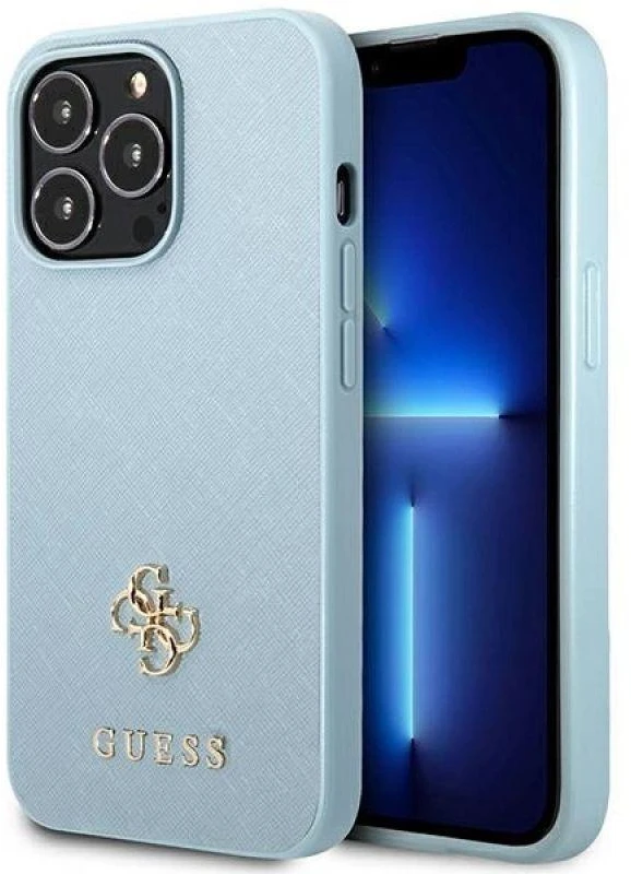 Guess GUHCP13XPS4MB Apple iPhone 13 Pro Max 6,7″ mėlynas kietas dėklas Saffiano 4G Small Metal Logo