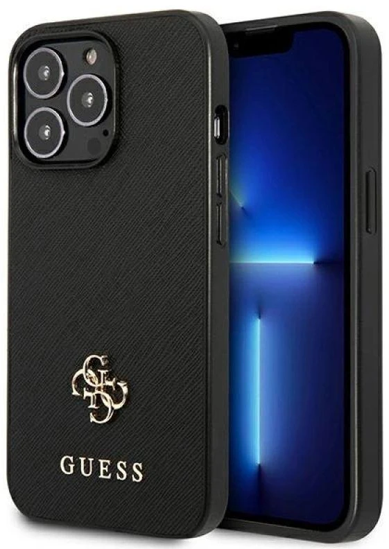 Guess GUHCP13LPS4MK Apple iPhone 13 Pro / 13 6,1″ juodos spalvos kietas dėklas Saffiano 4G Small Metal Logo