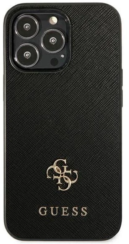 Guess GUHCP13LPS4MK Apple iPhone 13 Pro / 13 6,1″ juodos spalvos kietas dėklas Saffiano 4G Small Metal Logo