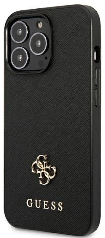 Guess GUHCP13LPS4MK Apple iPhone 13 Pro / 13 6,1″ juodos spalvos kietas dėklas Saffiano 4G Small Metal Logo