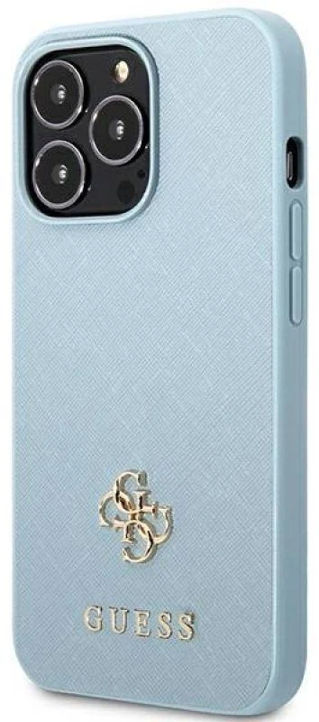 Guess GUHCP13XPS4MB Apple iPhone 13 Pro Max 6,7″ mėlynas kietas dėklas Saffiano 4G Small Metal Logo