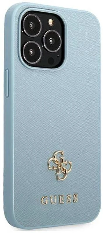 Guess GUHCP13XPS4MB Apple iPhone 13 Pro Max 6,7″ mėlynas kietas dėklas Saffiano 4G Small Metal Logo