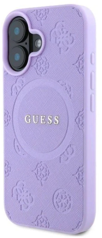 Guess GUHMP16MPSAPSMEU Apple iPhone 16 Plus 6.7″ violetinės spalvos kietas dėklas Saffiano Peony Classic Logo