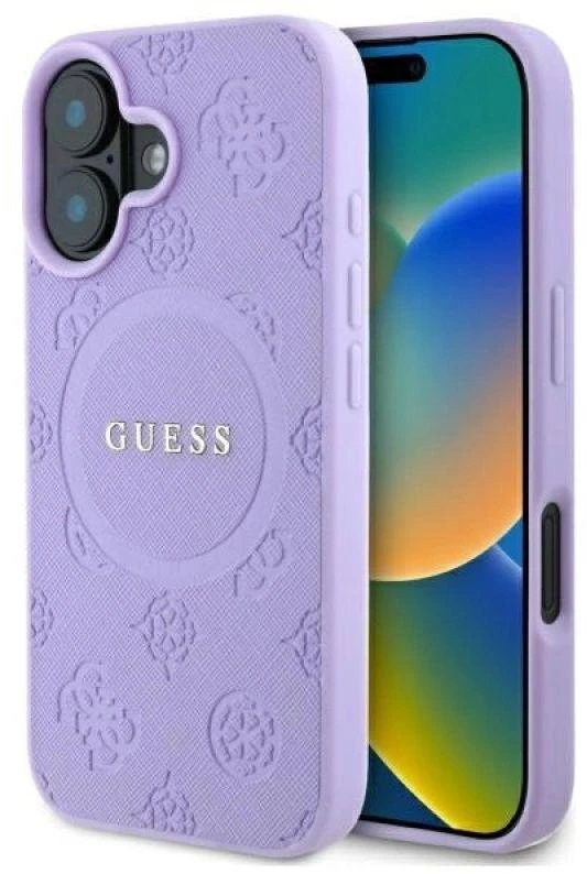 Guess GUHMP16MPSAPSMEU Apple iPhone 16 Plus 6.7″ violetinės spalvos kietas dėklas Saffiano Peony Classic Logo