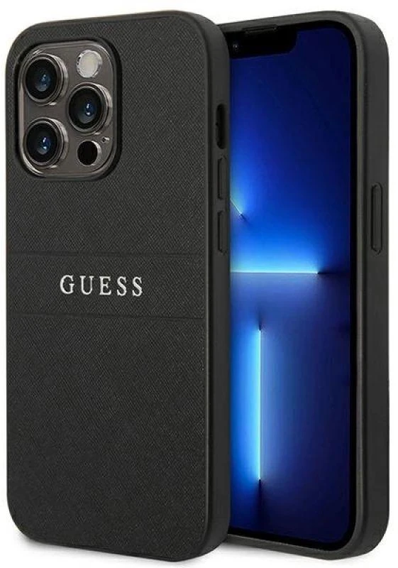 Dėklas Guess GUHCP14LPSASBBK Apple iPhone 14 Pro 6,1″ juodos spalvos Saffiano Strap