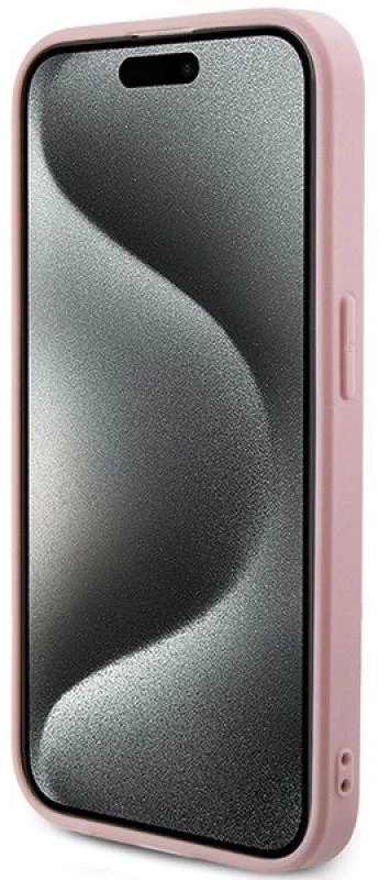 Guess GUHCP14XPSAIRSP Apple iPhone 14 Pro Max 6.7″ rožinės spalvos kietas dėklas Saffiano Iridescent Script