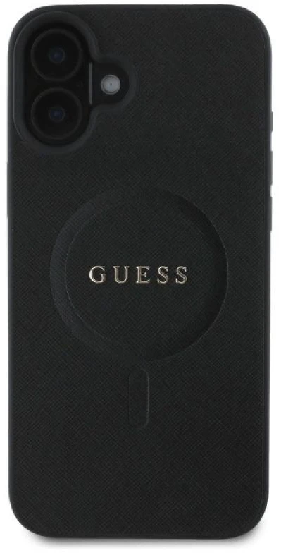 Guess GUHMP16SPSAHMCK Apple iPhone 16 6.1″ juodos spalvos kietas dėklas Saffiano Classic Logo MagSafe