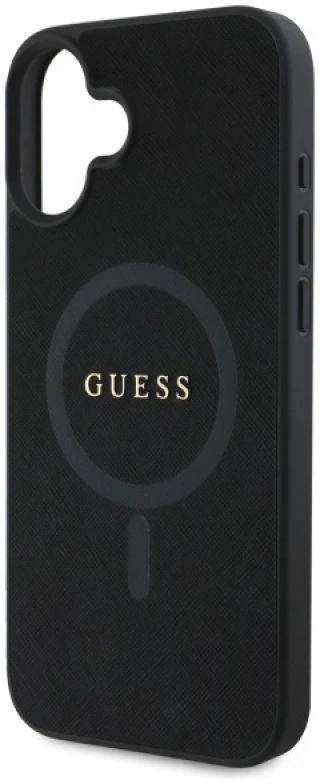 Guess GUHMP16SPSAHMCK Apple iPhone 16 6.1″ juodos spalvos kietas dėklas Saffiano Classic Logo MagSafe